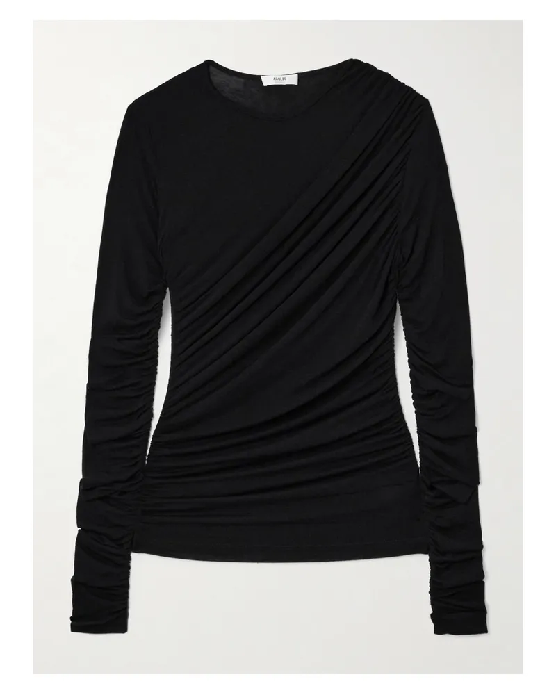 AGOLDE Tania Draped Stretch-tencel™ Lyocell Jersey Top - Black Black