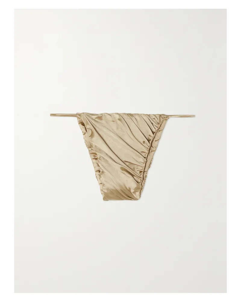 Isa Boulder Flash Bikini-höschen Aus Stretch-satin Mit Raffungen - Gold Gold