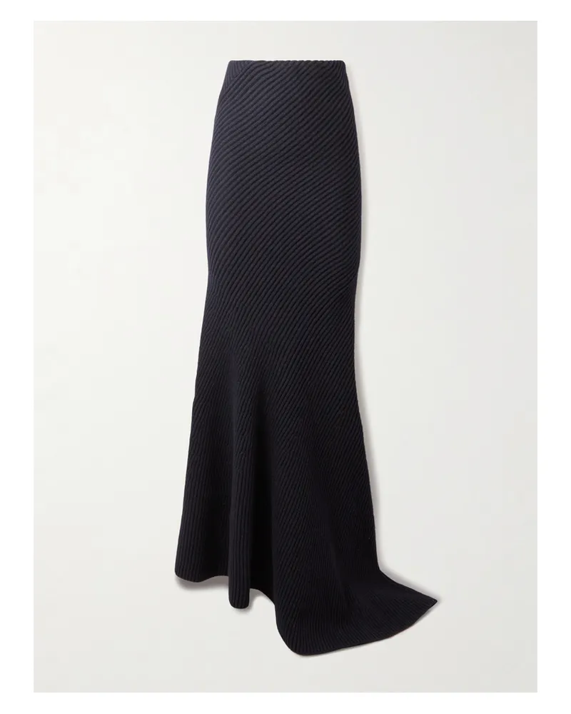 Alaïa Asymmetrischer Rock Aus Einer Gerippten Woll-kaschmirmischung - Blau Blau