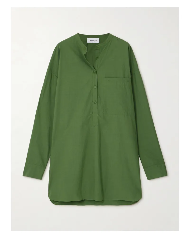 Matteau Oversized-mini-hemdblusenkleid Aus Biobaumwollpopeline - Grün Grün