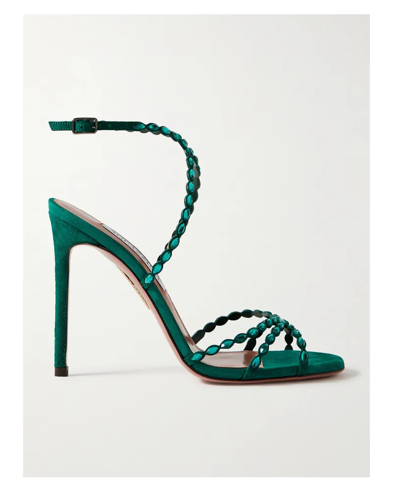 Aquazzura Love Struck 85 Sandalen Aus Veloursleder Mit Kristallen - Grün Grün