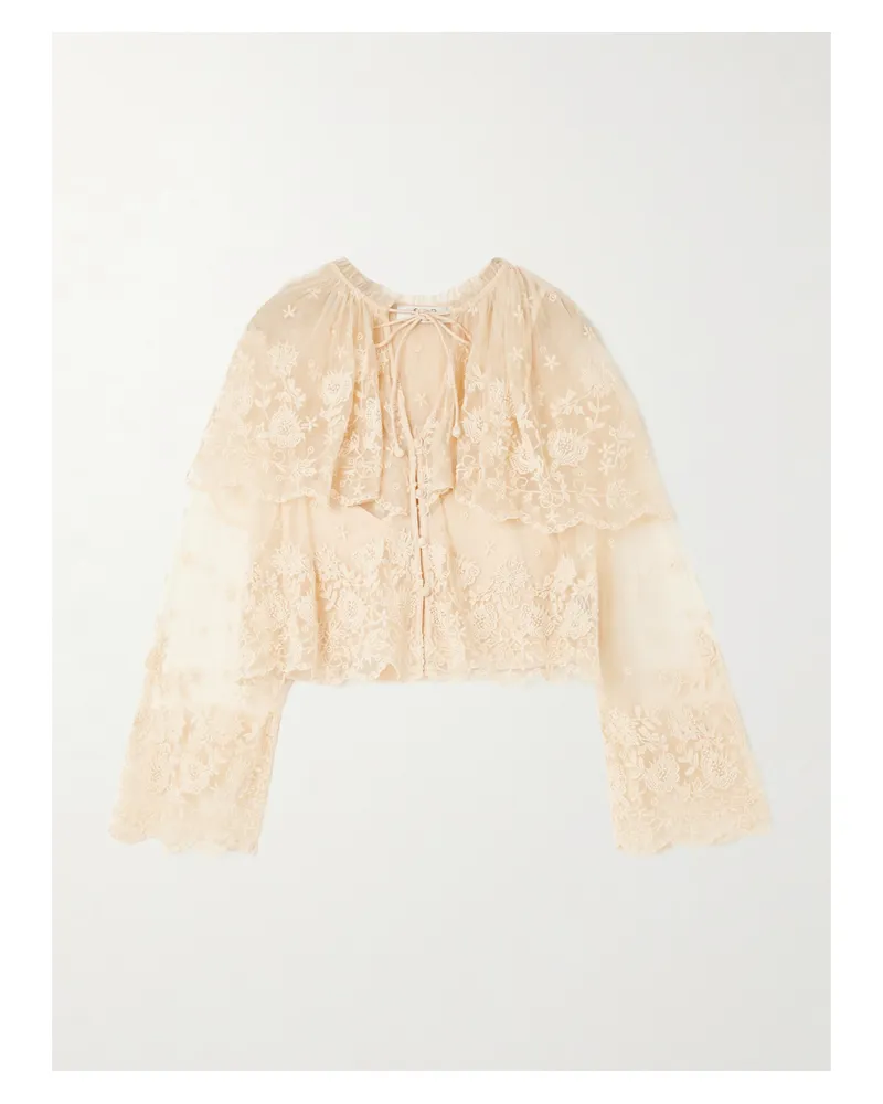 Sea Brontë Embroidered Tiered Mesh Top - Cream Cream