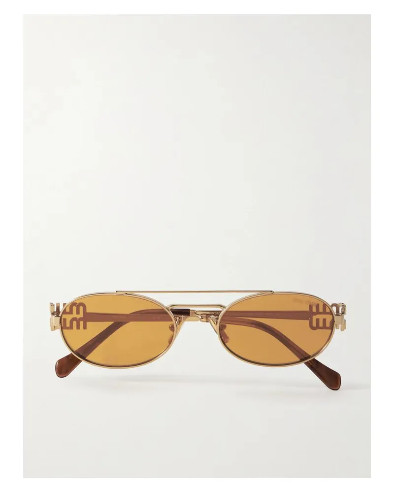Miu Miu Goldfarbene Sonnenbrille Mit Ovalem Rahmen Gold