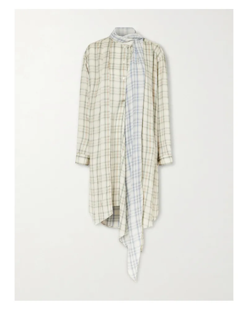 Acne Studios Scarf-detailed Checked Satin Midi Dress - Multi Multi