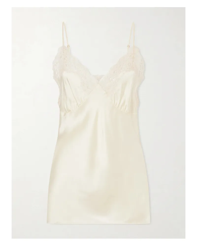 Stella McCartney Lace-trimmed Silk-satin Top - Neutrals Neutrals