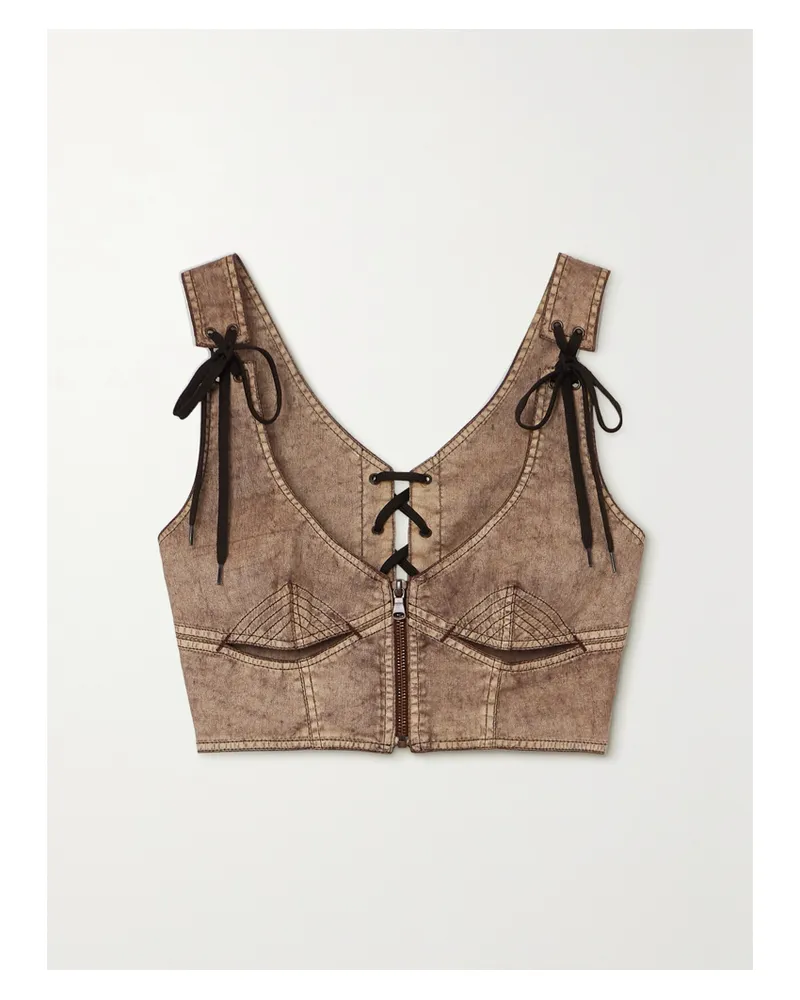 Jean Paul Gaultier Knwls Bustier Aus Melierter Stretch-baumwolle Mit Lederapplikation - Braun Braun