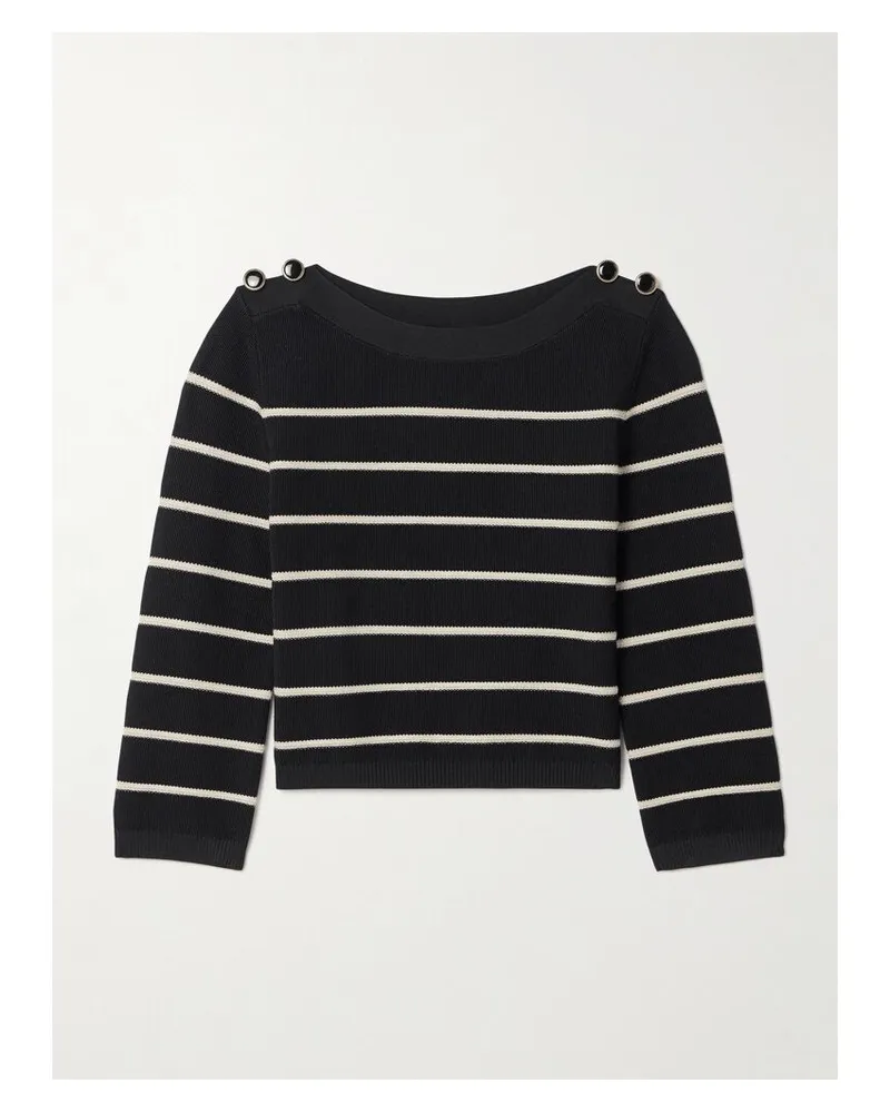 Zimmermann Crush Verkürzter Strickpullover Mit Streifen Und Zierknöpfen - Schwarz Schwarz