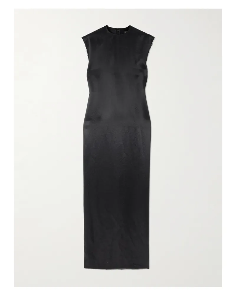 Balenciaga Frayed Satin Maxi Dress - Black Black