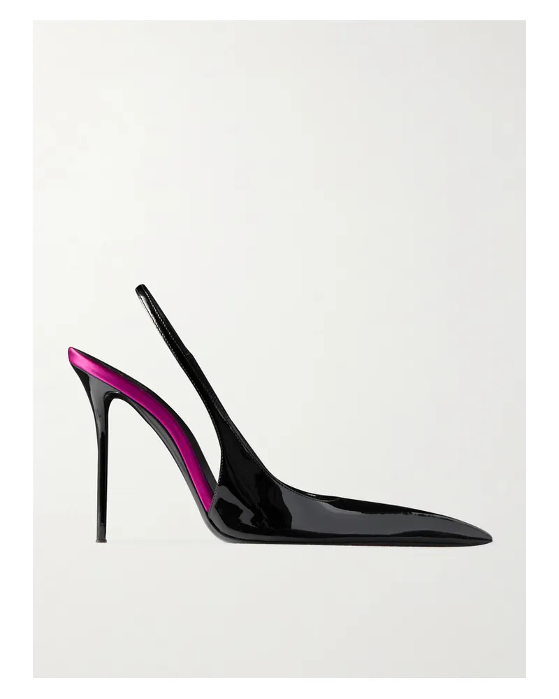 Saint Laurent Amalia Patent-leather Slingback Pumps - Black Black