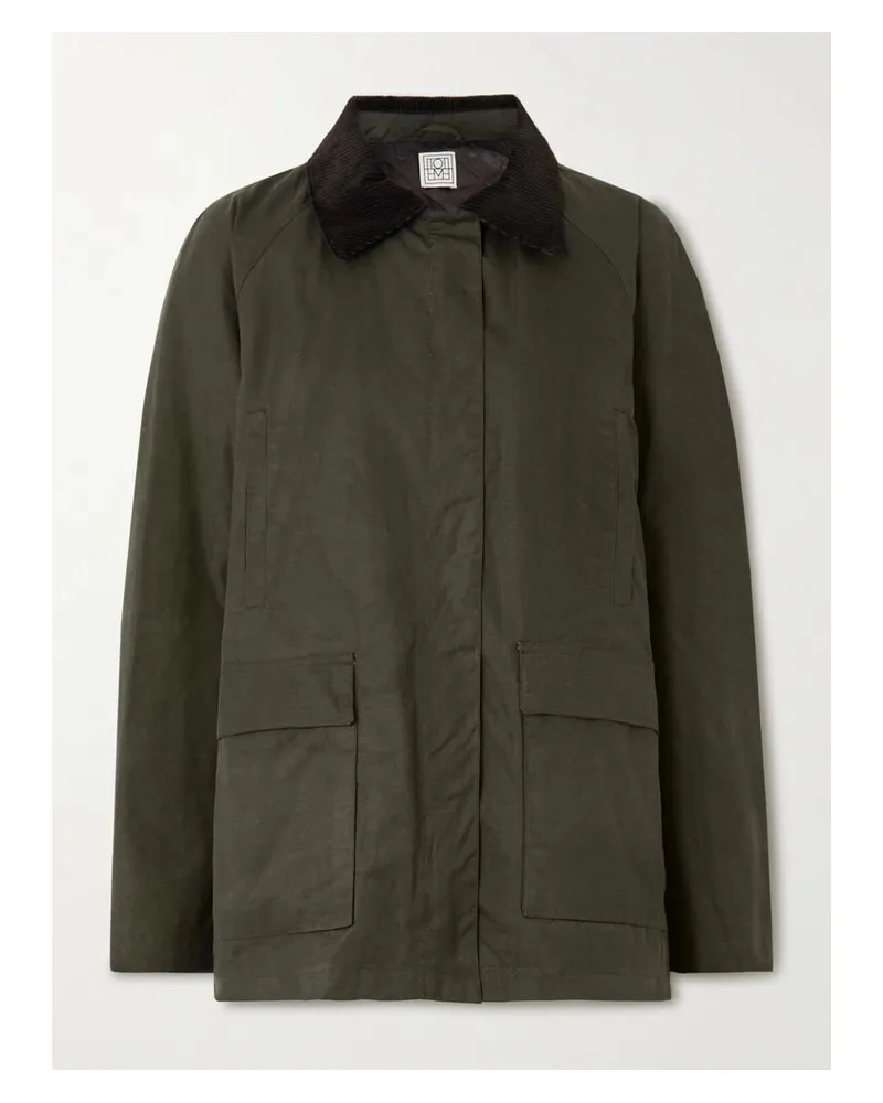 Totême Oversized-jacke Aus Gewachster Biobaumwolle Mit Cordbesätzen - Grün Grün