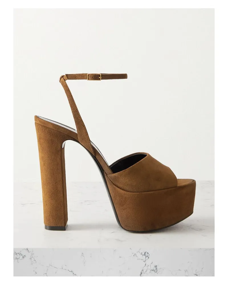 Saint Laurent Jodie Sandalen Aus Veloursleder - Braun Braun
