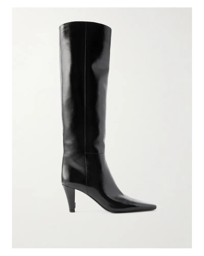 Saint Laurent Jill Glossed-leather Knee Boots - Black Black