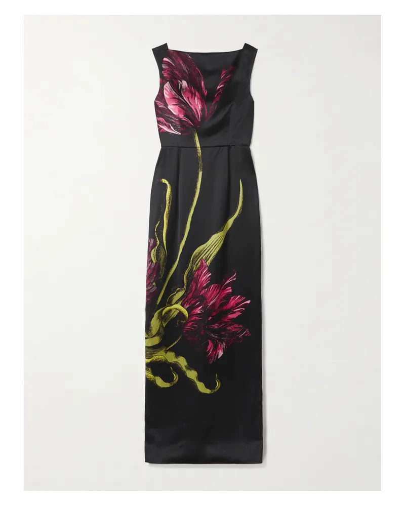 Erdem Floral-print Duchesse-satin Gown - Black Black