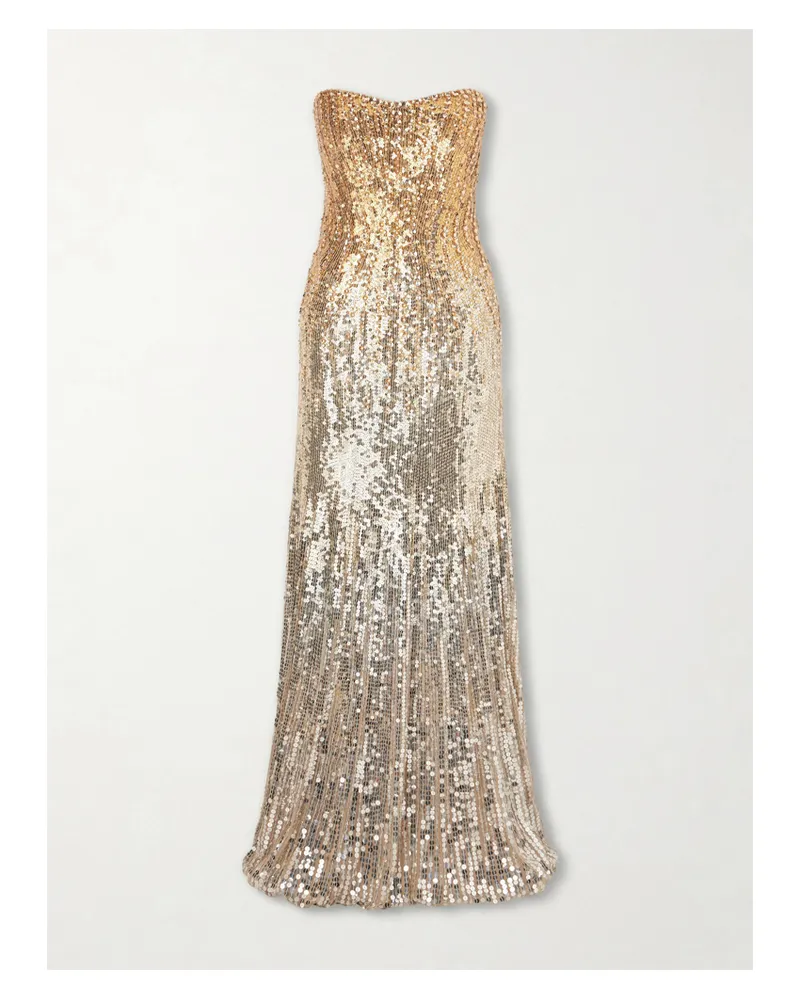 Jenny Packham Lior Embellished Sequined Satin Gown - Silver Silver