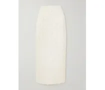 Monica Frayed Organic Cotton-twill Midi Skirt - Neutrals