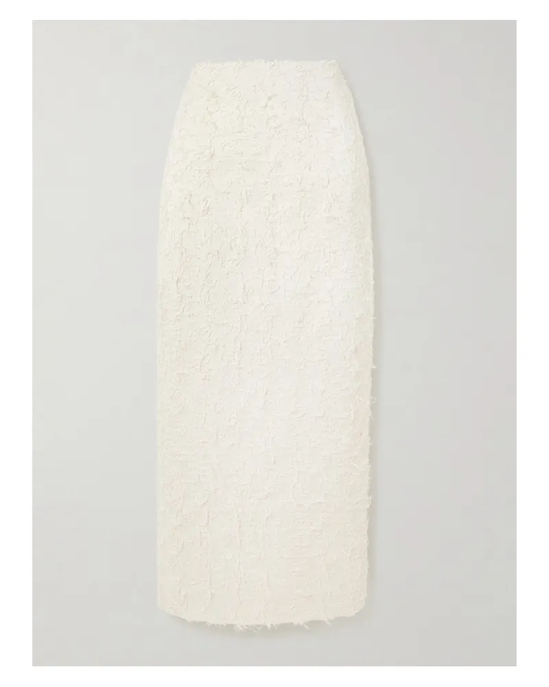 DESTREE Monica Frayed Organic Cotton-twill Midi Skirt - Neutrals Neutrals