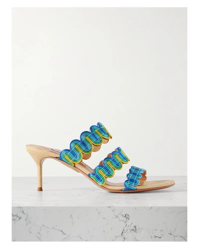 Aquazzura Wavy 65 Mules Aus Metallic-leder - Blau Blau