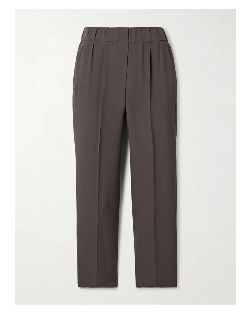Brunello Cucinelli Verkürzte Hose Aus Crêpe Mit Falten - Braun Braun