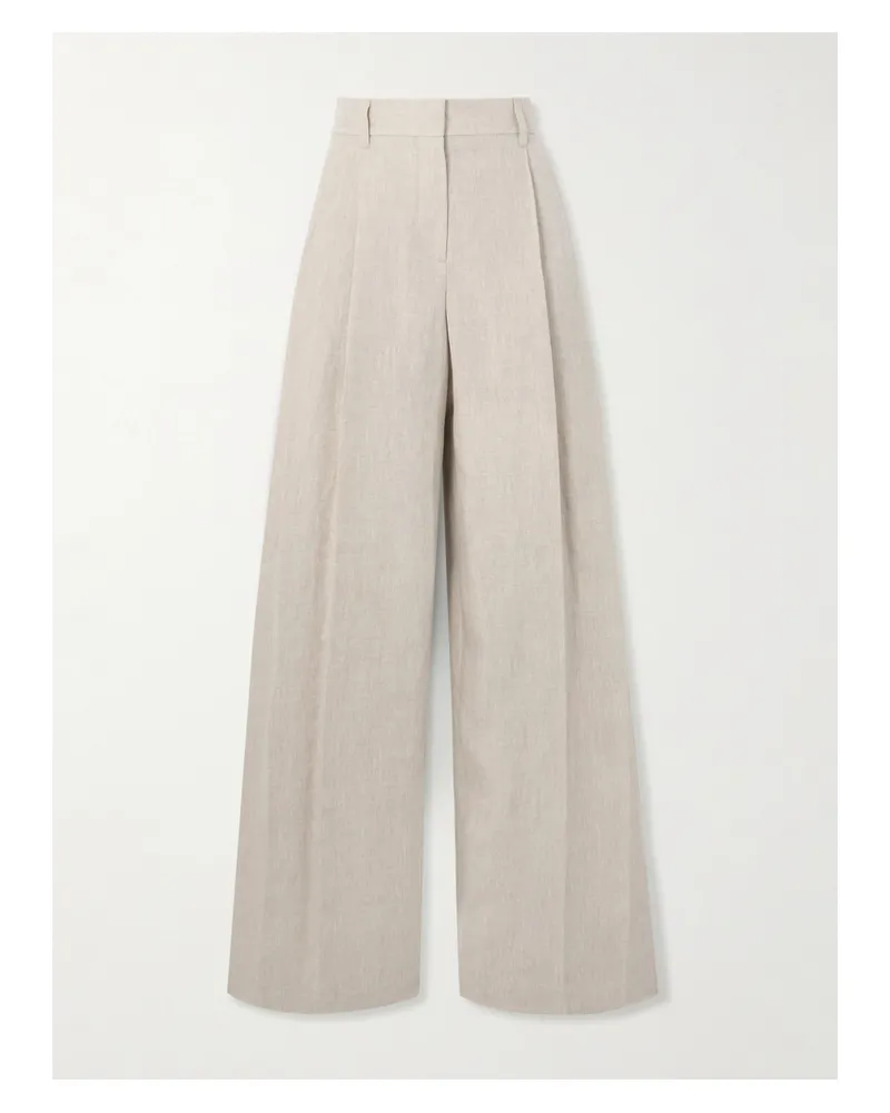 Brunello Cucinelli Hose Mit Weitem Bein Aus Leinen Mit Bügelfalten - Neutral Neutral