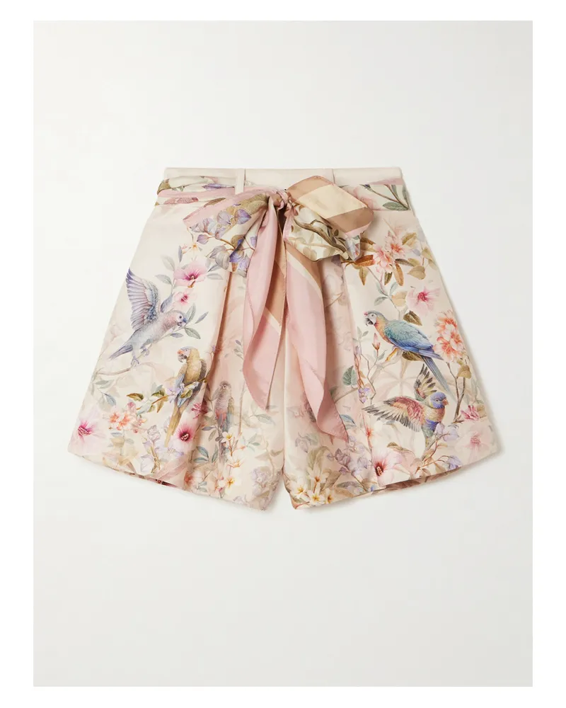 Zimmermann Rebellion Tuck Tie-detailed Printed Silk And Cotton-blend Shorts - Cream Cream