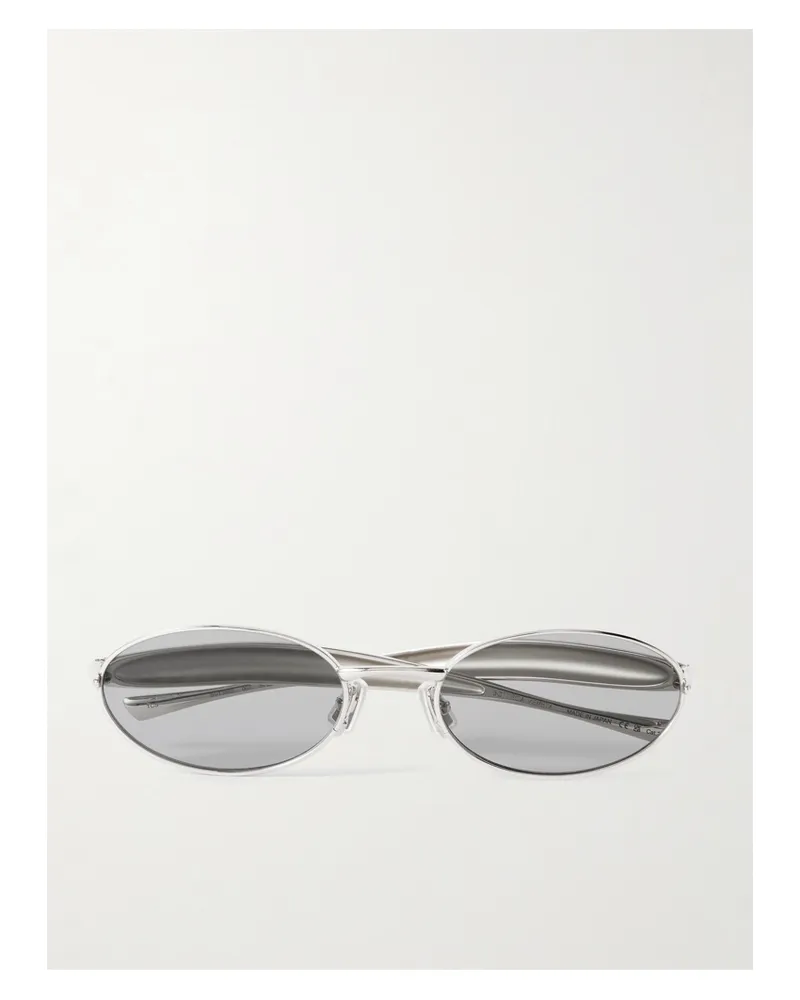 Bottega Veneta Sardine Silberfarbene Sonnenbrille Mit Ovalem Rahmen Silber