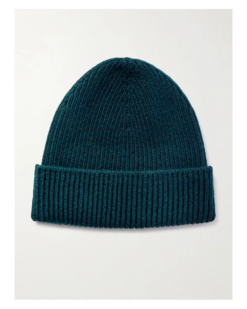 Johnstons of Elgin Ribbed Cashmere Beanie - Green Green