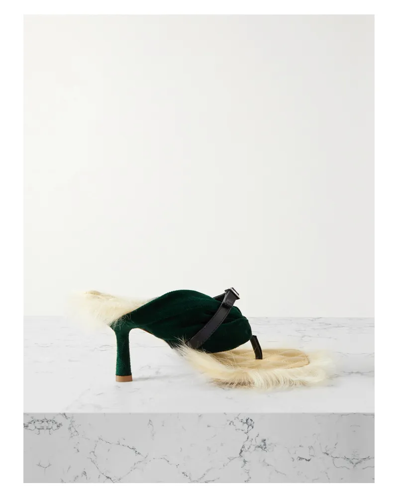 Burberry Sandalen Aus Samt Mit Faux-fur- Und Lederbesätzen - Grün Grün