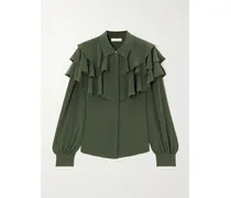 Liliana Seidenbluse Mit Volants - Grün