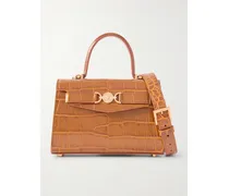 Small Embellished Croc-effect Leather Tote - Brown