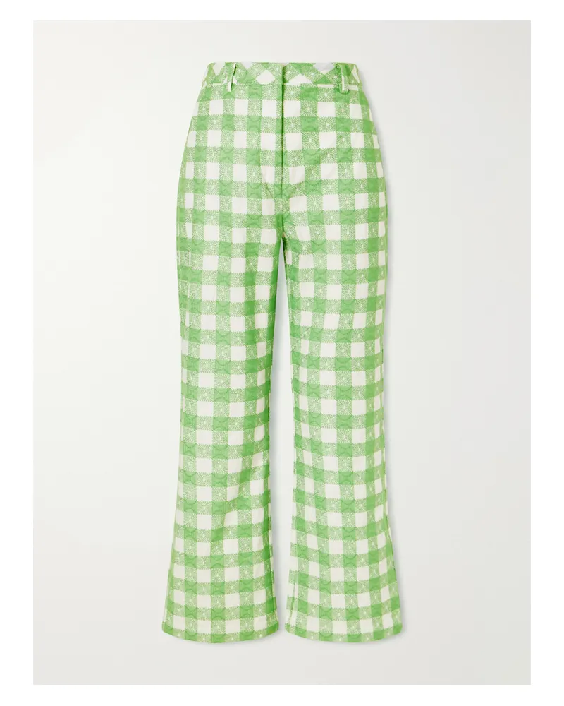 Rosie Assoulin Easy Does It Checked Cotton Straight-leg Pants - Green Green