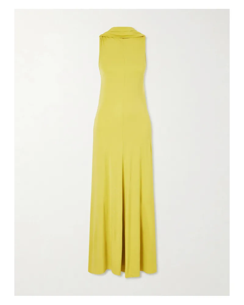 Esse Studios Solina Cowl Maxikleid Aus Glänzendem Jersey Mit Rückenausschnitt Und Cape-effekt - Gelb Gelb