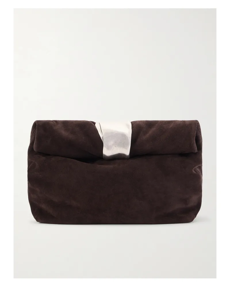 STAUD Cuff Suede Clutch - Brown Brown