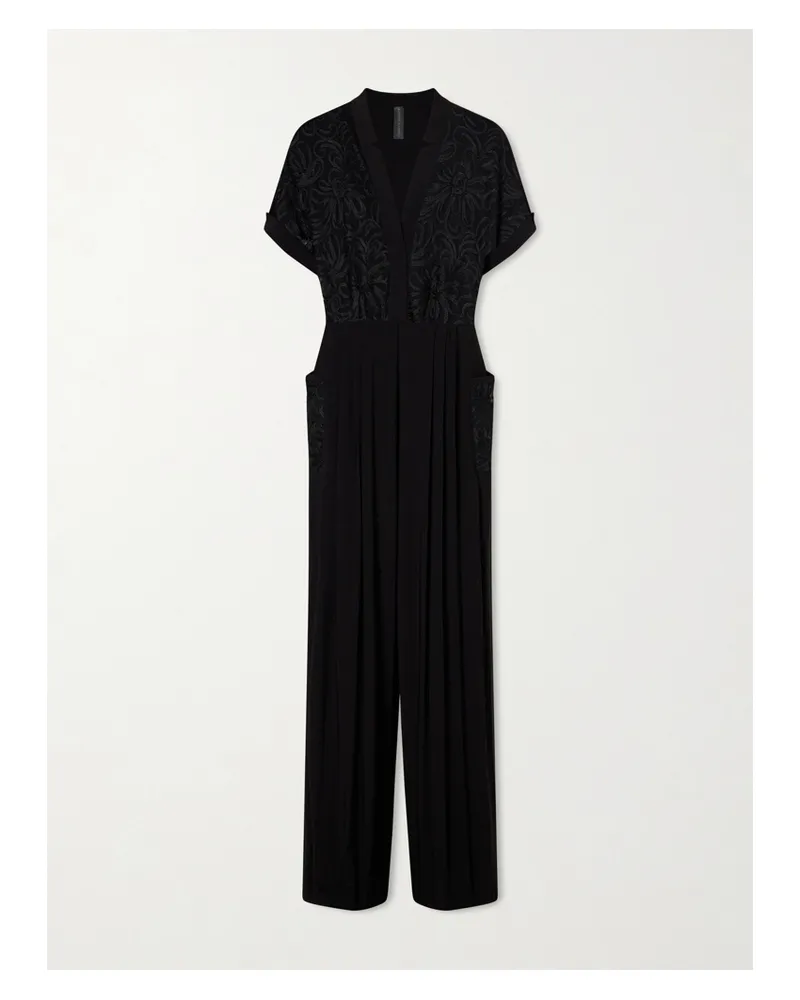 Norma Kamali Geralyn Embroidered Velvet Jumpsuit - Black Black