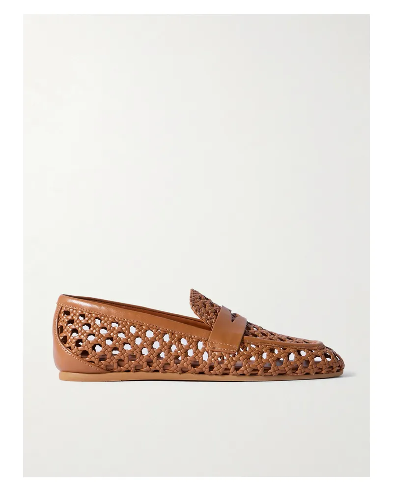 Stuart Weitzman Thea Woven Leather Loafers - Brown Brown