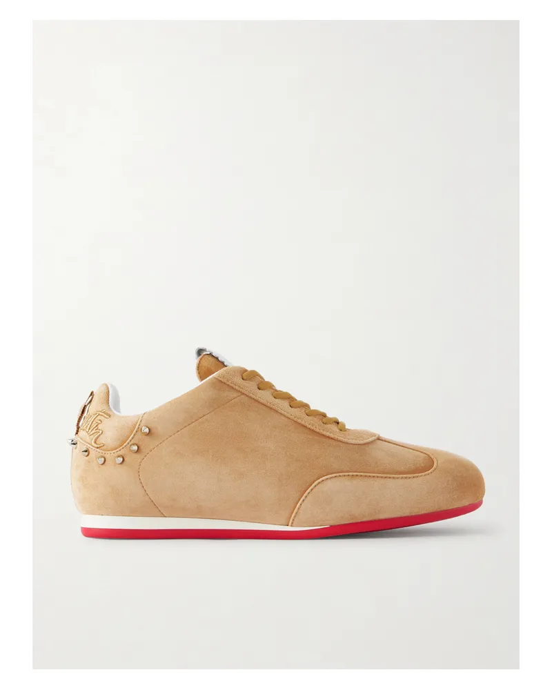 Christian Louboutin Eleonora Studded Leather-trimmed Suede Sneakers - Neutrals Neutrals