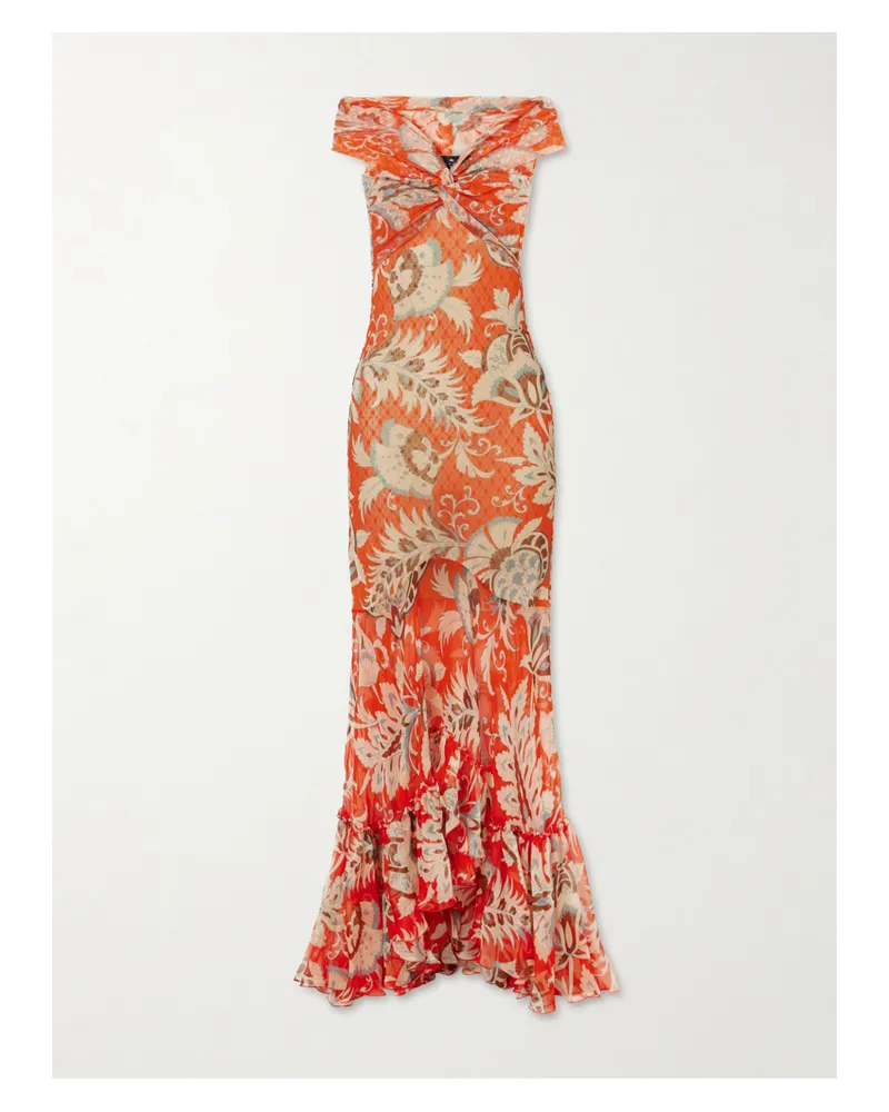 Etro Printed Ruffled Midi Dress - Orange Orange