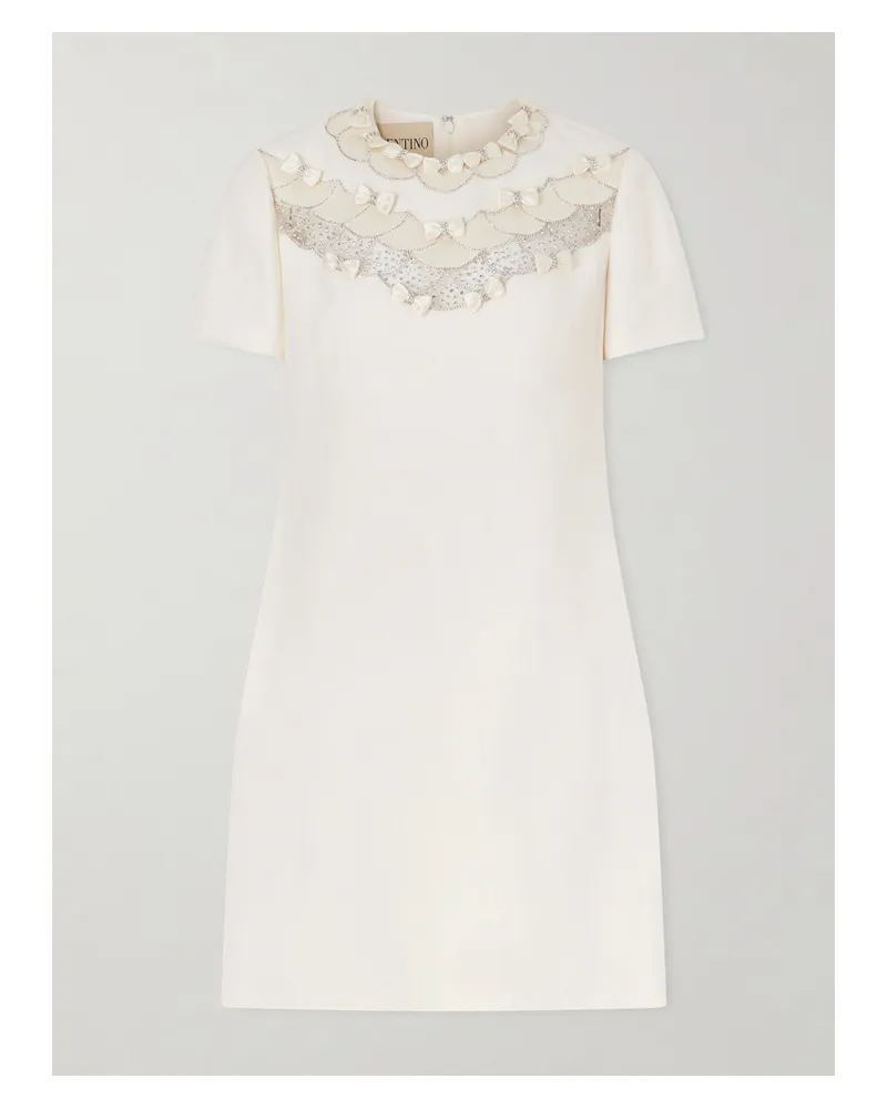 Valentino Garavani Crystal-embellished Mesh-trimmed Crepe Midi Dress - Ivory Ivory