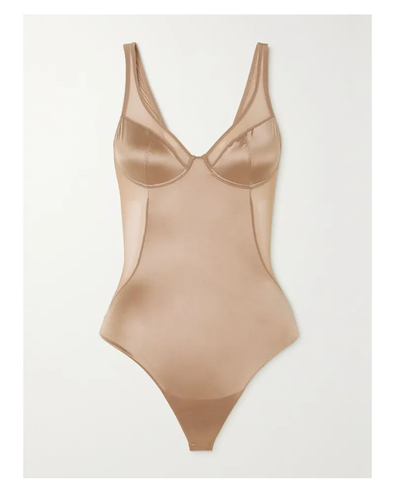 Spanx String-body Aus Stretch-satin Mit Mesh-einsätzen - Neutral Neutral