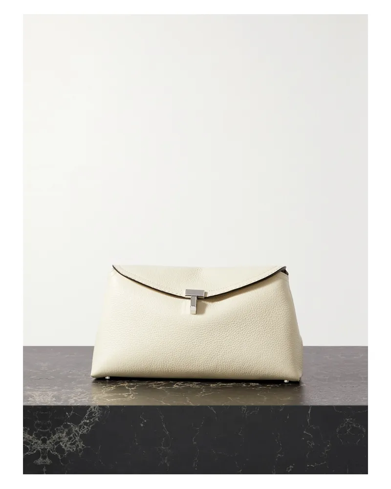 Totême T-lock Textured-leather Clutch - Neutrals Neutrals