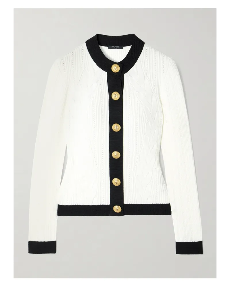 Balmain Zweifarbiger Cardigan Aus Strick - Weiß Weiß