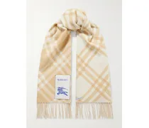 Schal Aus Kaschmir Mit Fransen, Applikation Und Karomuster - Neutral