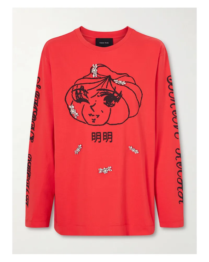 Simone Rocha Ming Ming Sweatshirt Aus Baumwoll-jersey Mit Prints Und Kristallen - Rot Rot