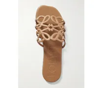 Petal Anagram Leather Slides - Brown