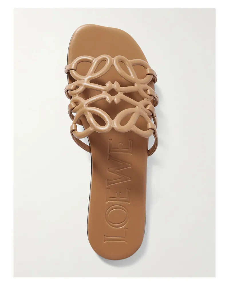 Loewe Petal Anagram Leather Slides - Brown Brown