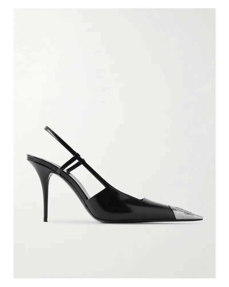Saint Laurent Jeanne Embellished Glossed-leather Slingback Pumps - Black Black