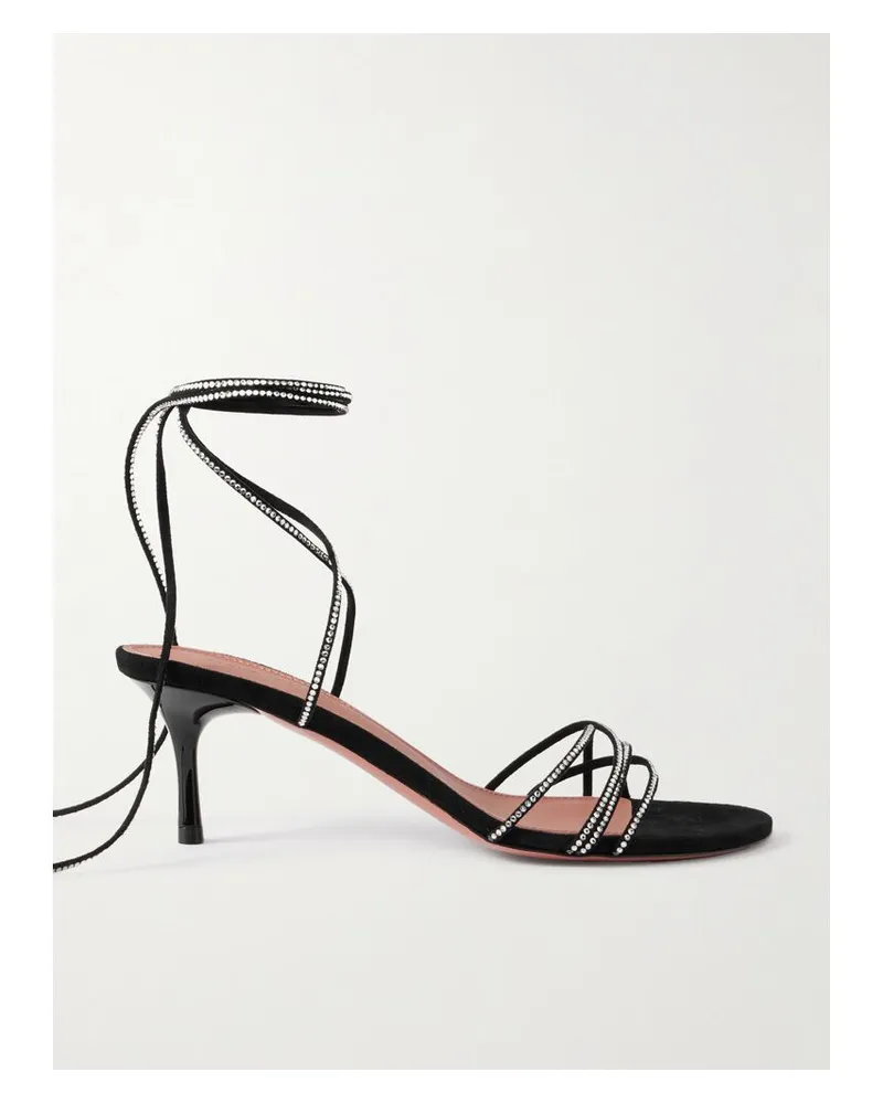 Amina Muaddi Lori Lace Up Sandalen Aus Veloursleder Mit Kristallen - Schwarz Schwarz