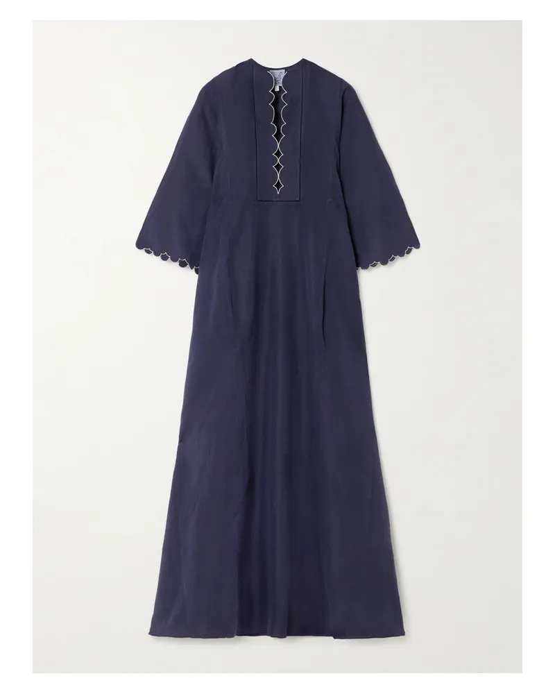 Thierry Colson Rachel Embroidered Cotton And Linen-blend Maxi Dress - Blue Blue