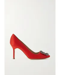 Manolo Blahnik Hangisi 90 Pumps aus Satin mit Verzierung Rot