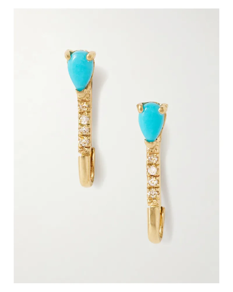 Loren Stewart Mini 14-karat Gold, Turquoise And Diamond Earrings - Blue Blue