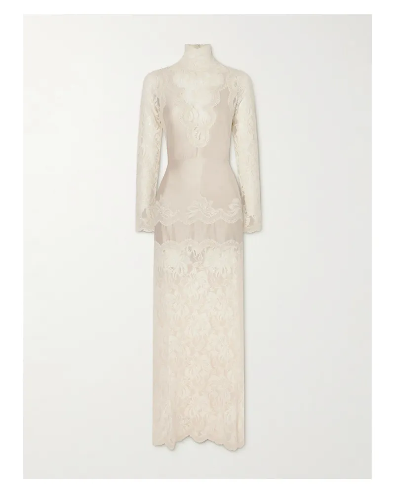 Paco Rabanne Lace-trimmed Silk-satin Maxi Dress - Neutrals Neutrals
